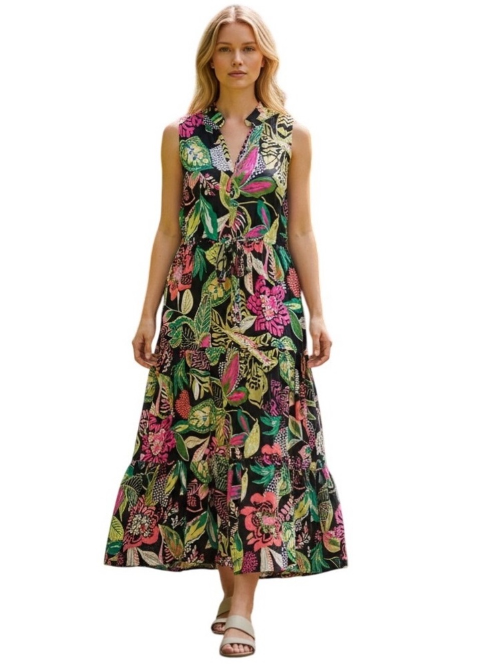 Vince Camuto Getaway Dress Womens
Small Tropical Maxi V-Neck Colorful Resort
